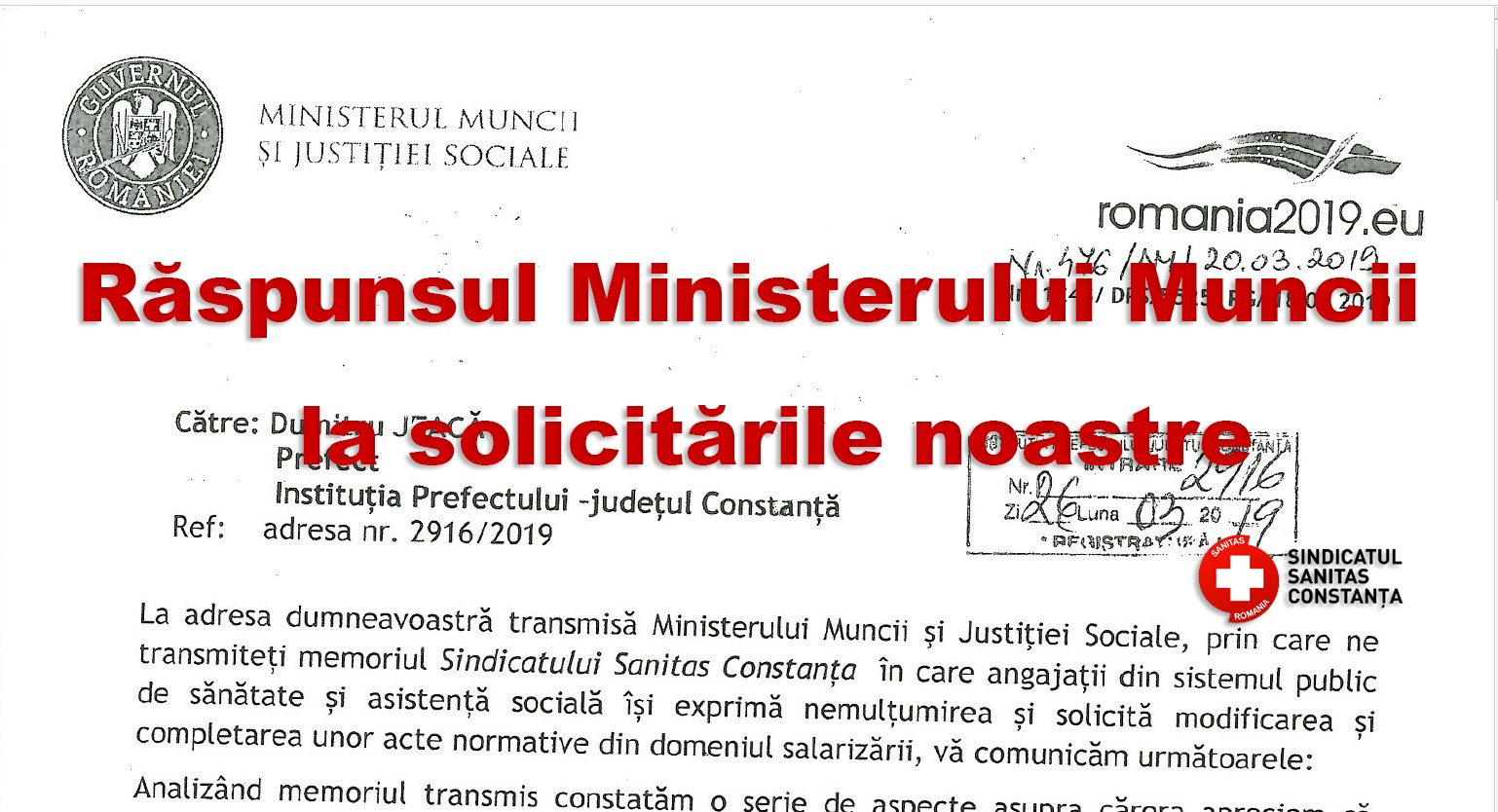 RÄƒspunsul Ministerului Muncii La SolicitÄƒrile Noastre Sanitas Iasi